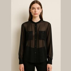 Jones New York Sheer Black Blouse Size 12 NWT